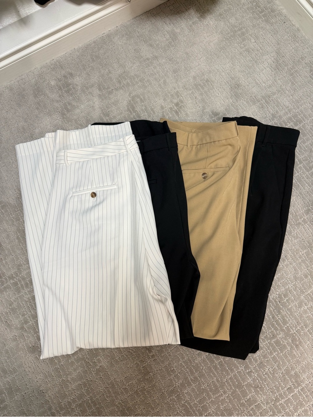 Banana Republic Boot Cut Pants Trio - White Pinstripe, Black, Tan